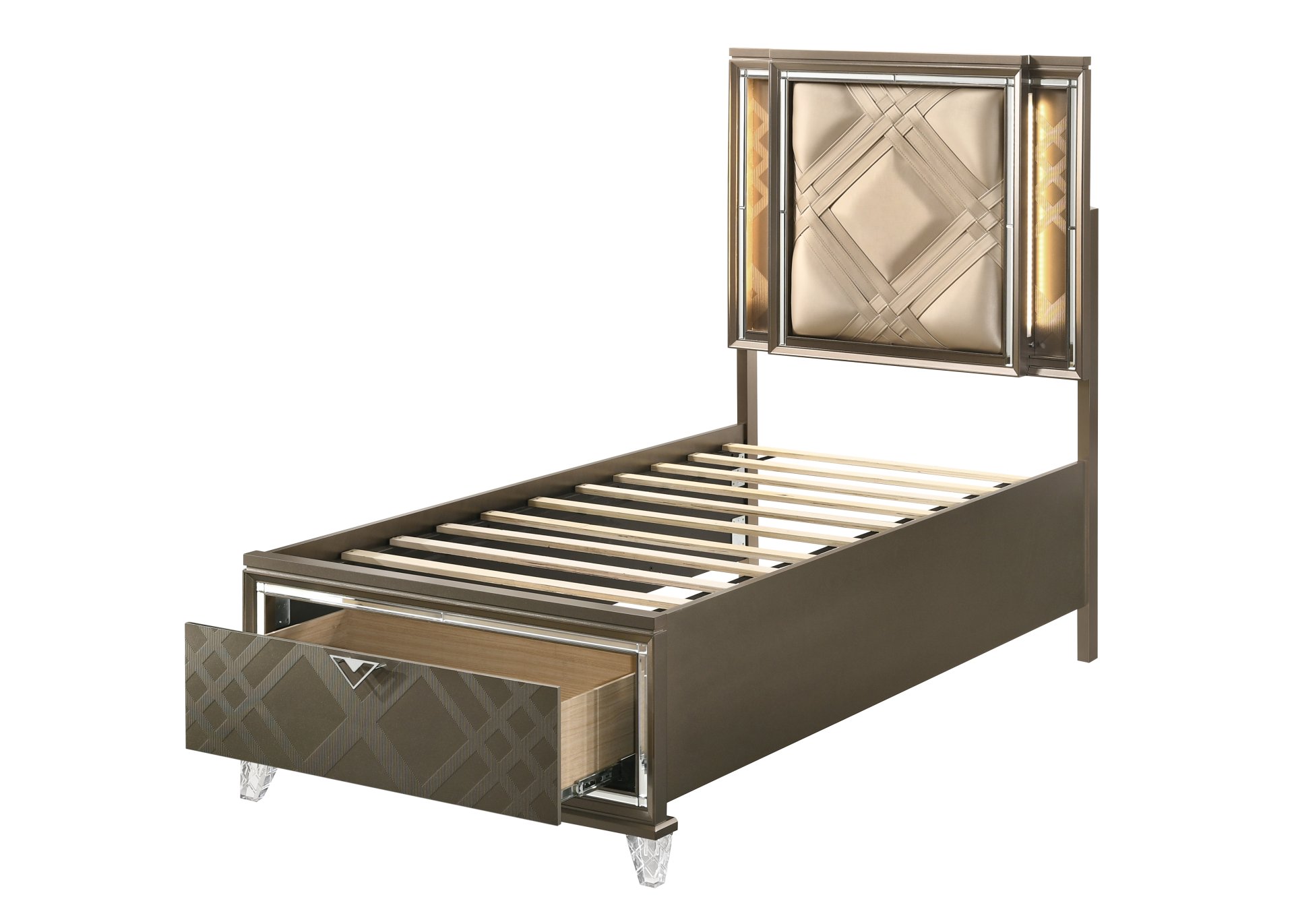 Skylar - Full Bed With LED & Storage - Dark Champagne - Image 4