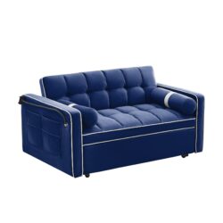 Modern Convertible Sleeper Sofa Couch With Pull Out Bed With Pillows & Side Pockets For Small Space, Living Room - Blue