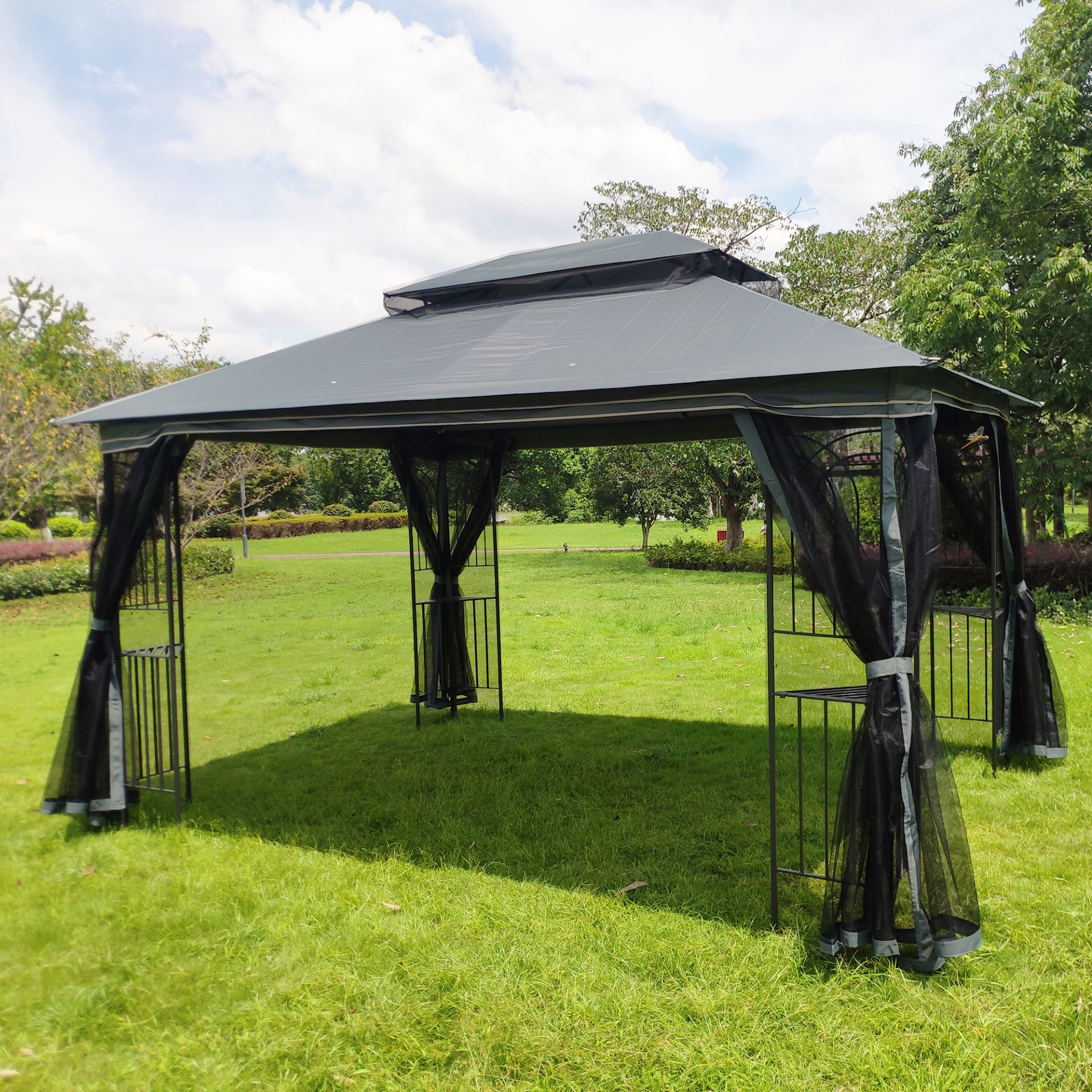 13 0 Outdoor Patio Gazebo Canopy Tent With Ventilated Double Roof And Mosquito Net (Detachable Mesh Screen On All Sides) Suitable For Lawn Garden Backyard And Deck Top - Gray - Image 13