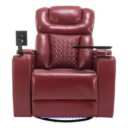 270 Degree Swivel Power Recliner With Tray Table, Phone Holder, Cup Holder, USB Port - Red