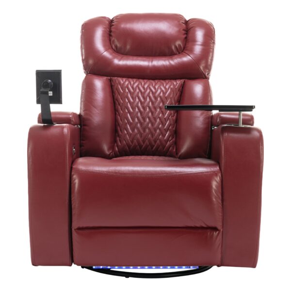 270 Degree Swivel Power Recliner With Tray Table, Phone Holder, Cup Holder, USB Port - Red