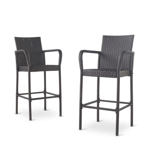 Outdoor Wicker Barstools Faux Rattan Iron Frame (Set of 2) - Gray