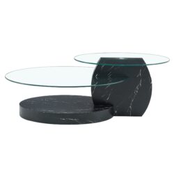 Modern Marble Pattern Double Layer Coffee Table Versatile Design With Tempered Glass And Base - Black / Transparent