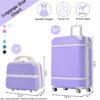 20" Hardside Luggage With Cosmetic Case, 2 Piece Lightweight Suitcase Set With Spinner Wheels, Carry On Vintage Luggage - Purple - Image 3