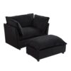 Modern Armchair Sofa Cozy Upholstered Sofa Chair With Movable Ottoman Chenille, Wide Seat & Curved Armrests - Black - Image 14