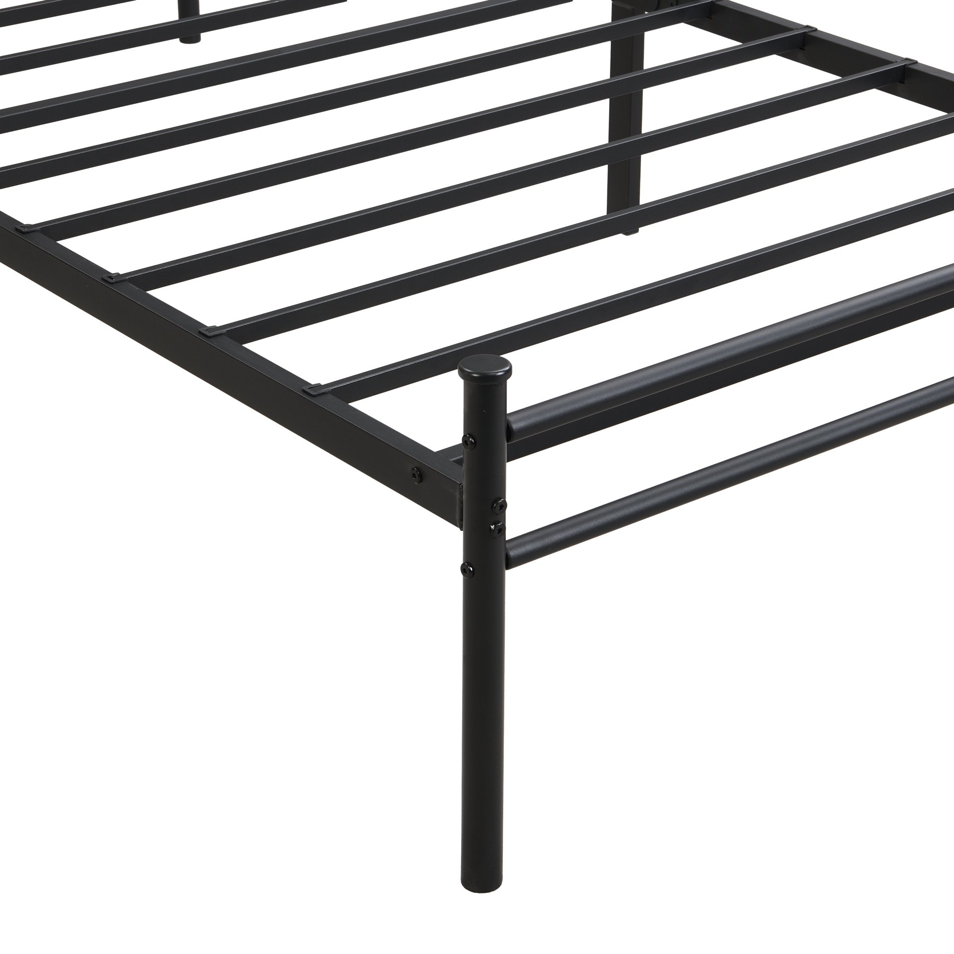 Modern Twin Size Metal Bedframe With Wood Panel Headboard - Black / Brown - Image 11