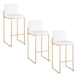 Fuji - Contemporary High Back Barstool (Set of 3) - Gold / White