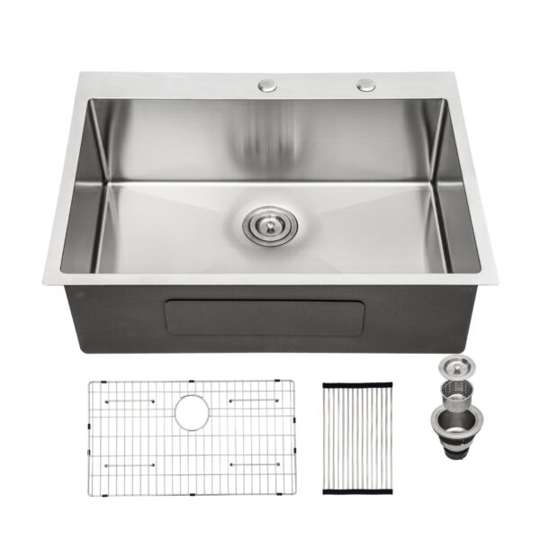 Stainless Steel 16 Gauge Kitchen Sink Drop In Single Bowl - Antique White