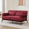 Modern Loveseat Sofa 59" Sofa Couch 2 Seater With USB Ports, Unique Cylindrical Armrests - Red - Image 8