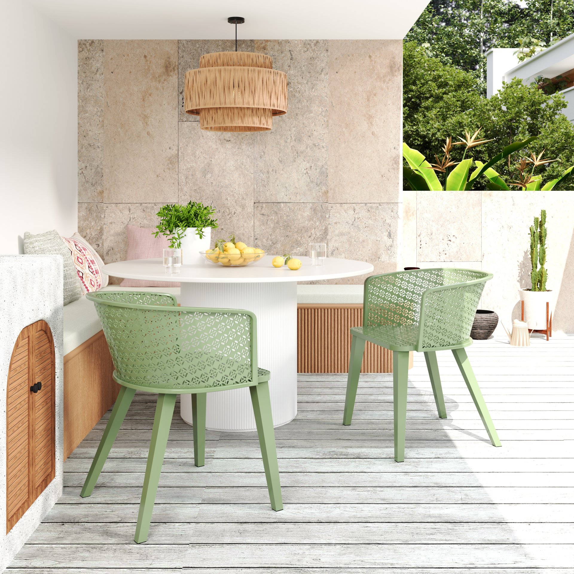 Milan - Outdoor Dining Chair (Set of 2) - Green - Image 2