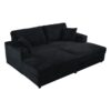 Oversized Loveseat Chaise Lounge Sectional Sofa Bed Corduroy Sleeper Sofa With 2 USB Ports, 2 Cup Holders And 2 Throw Pillows For Living Room And Bedroom - Black - Image 12