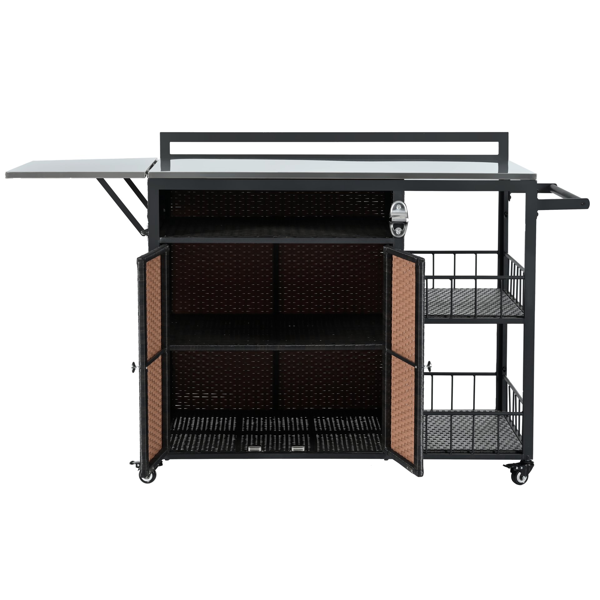 Outdoor Kitchen Island With Storage, Cooking Station, Grill Cart, Foldable Tabletop, And Bottle Opener - Dark Brown - Image 12