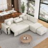 Sectional Sofa L-Shaped Sofa Couch Pull-Out Sofa Bed With A Movable Ottoman, Two USB Ports And Two Cup Holders For Living Room - Beige - Image 4