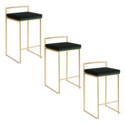 Fuji - Contemporary Stackable Counter Stool (Set of 3) - Gold / Green