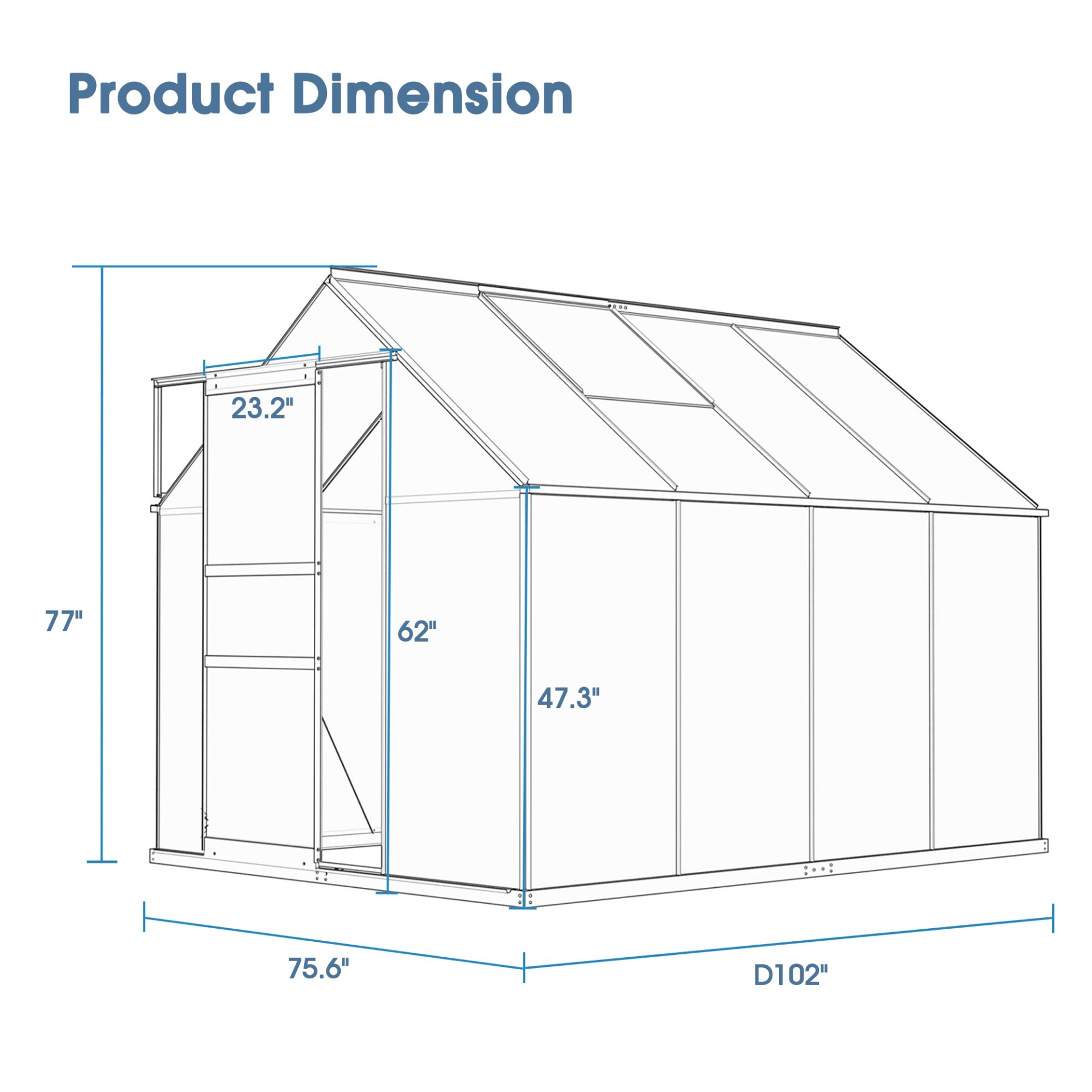 Walk-In Polycarbonate Greenhouse With Roof Vent, Sliding Doors, Hobby Hot House For Outdoor Garden Backyard - Silver - Image 4