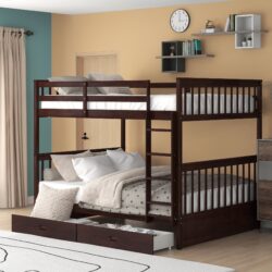 Full Over Full Bunk Bed With Ladders And 2 Storage Drawers - Espresso