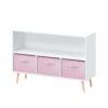 Kids Bookcase With Collapsible Fabric Drawers, Children's Book Display, Toy Storage Cabinet Organizer - White / Pink - Image 26