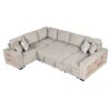 U-Shaped Sectional Sofa Pull-Out Sofa Bed With Two USB Ports, A Storage Chaise Lounge And Four Back Pillows For Living Room - Beige - Image 17