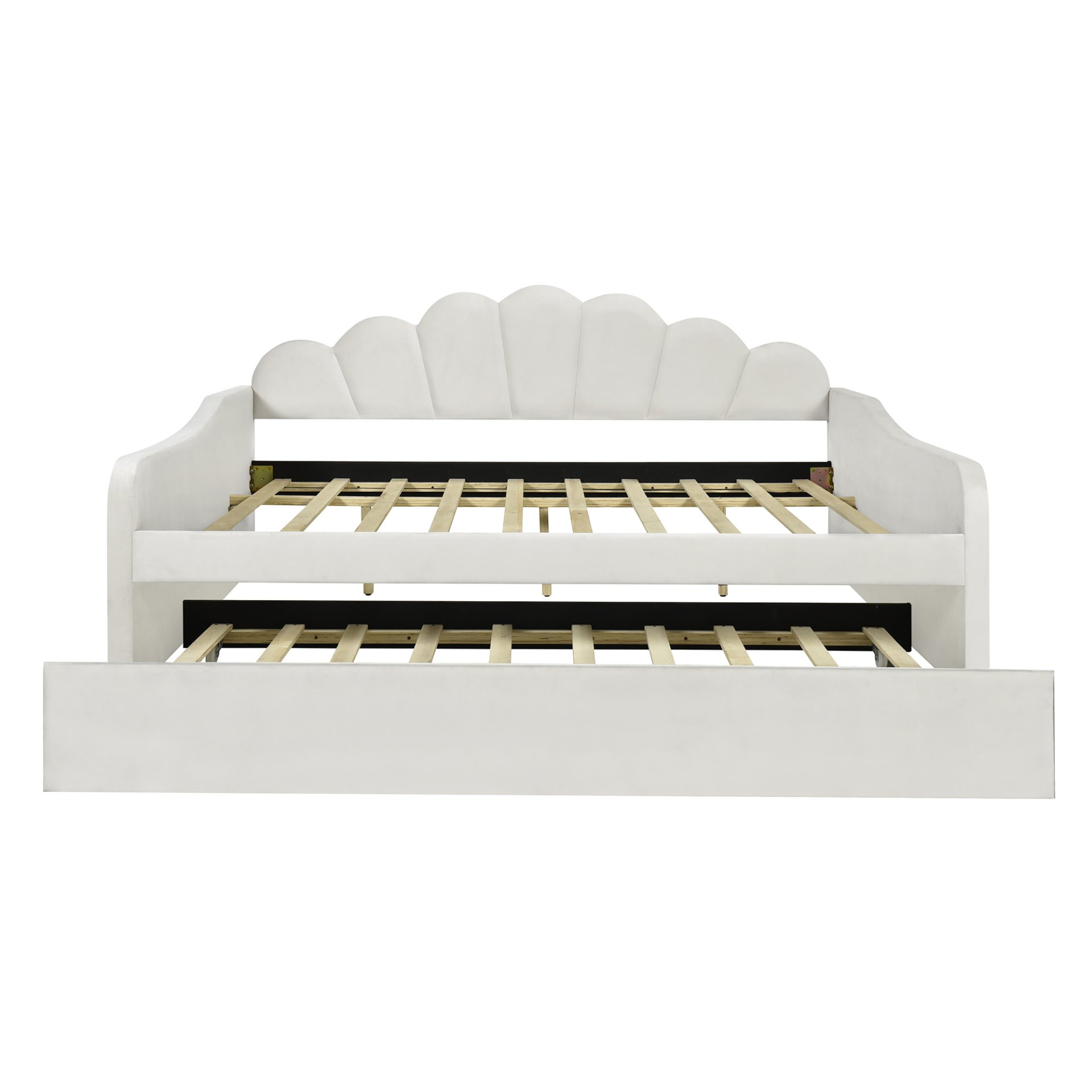 Full Size Upholstery Daybed Frame With Shell Shaped Backrest And Trundle - White - Image 14