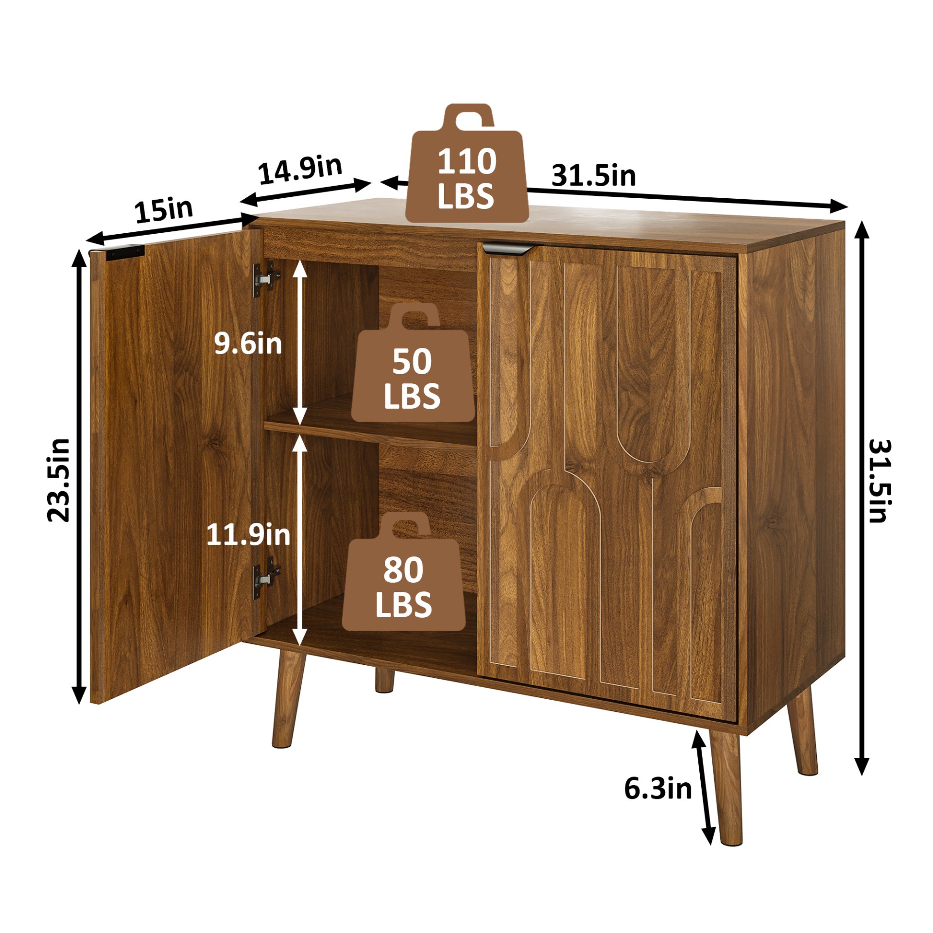 Farmhouse Style Sideboard Buffet Cabinet With Storage Bar Cabinet - Walnut - Image 3