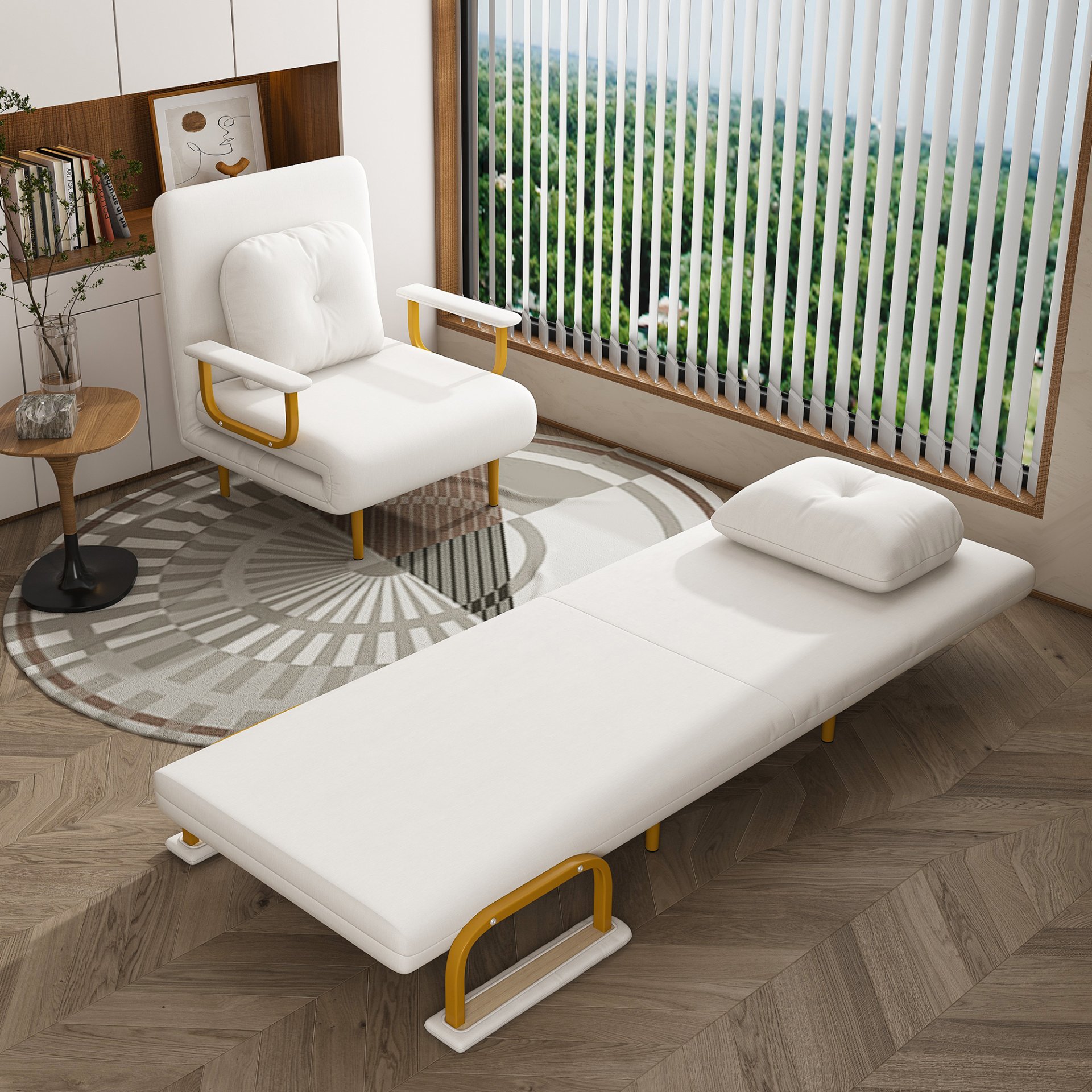 3 In 1 Convertible Folding Sofa Bed With Adjustable Backrest And Pillow - White - Image 2