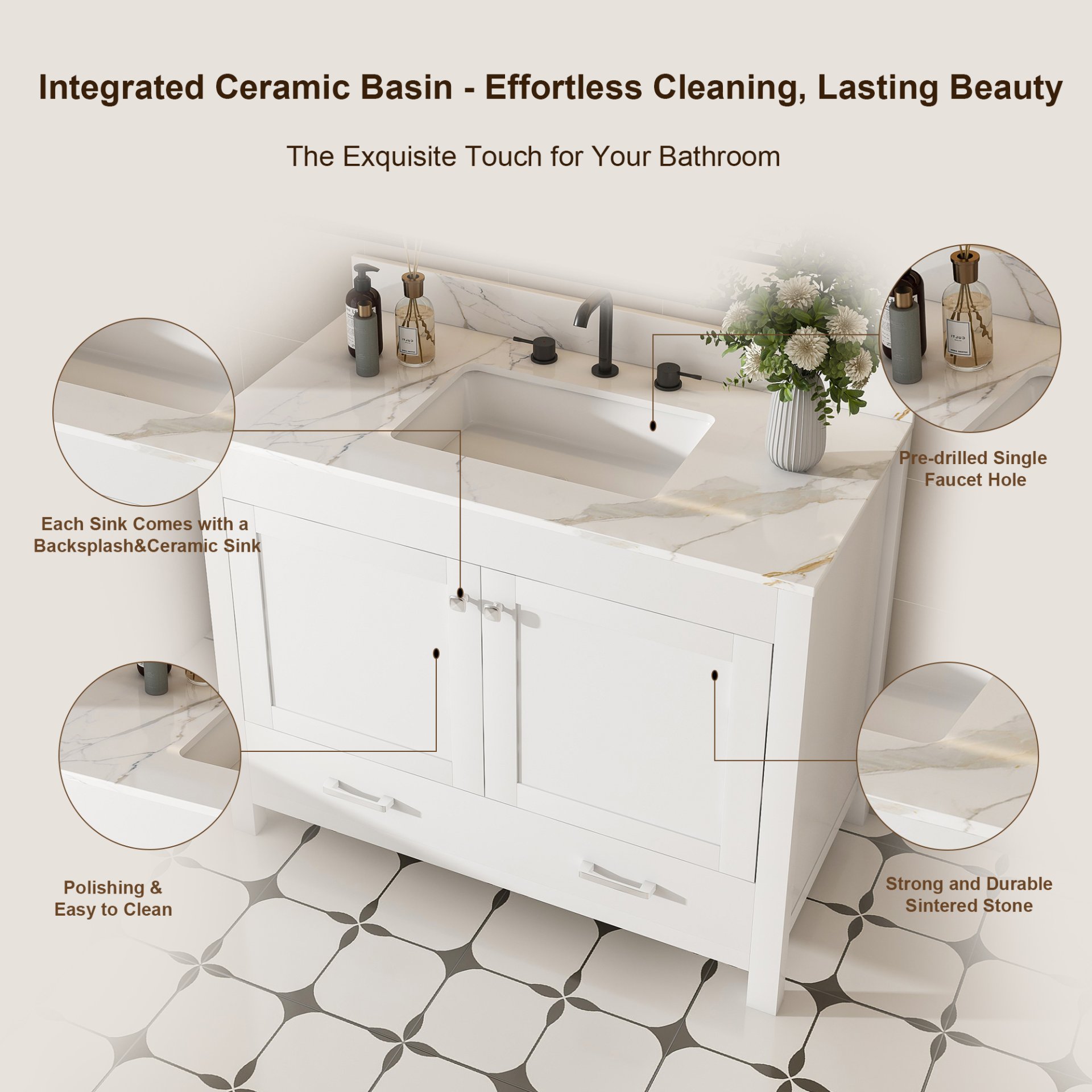 43" Bathroom Vanity, Multi Functional Cabinet With Doors And Drawer - White - Image 6