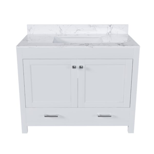 43" Bathroom Vanity With Artificial Marble Carrara Top Set, Multi Functional Bathroom Cabinet With Doors And Drawer - White