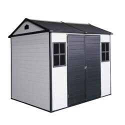 8 X 6 Ft Resin Outdoor Storage Shed Waterproof Shed With Floor & Two Windows & Lockable Door, Tool Shed For Garden, Patio, Backyard - Gray / White