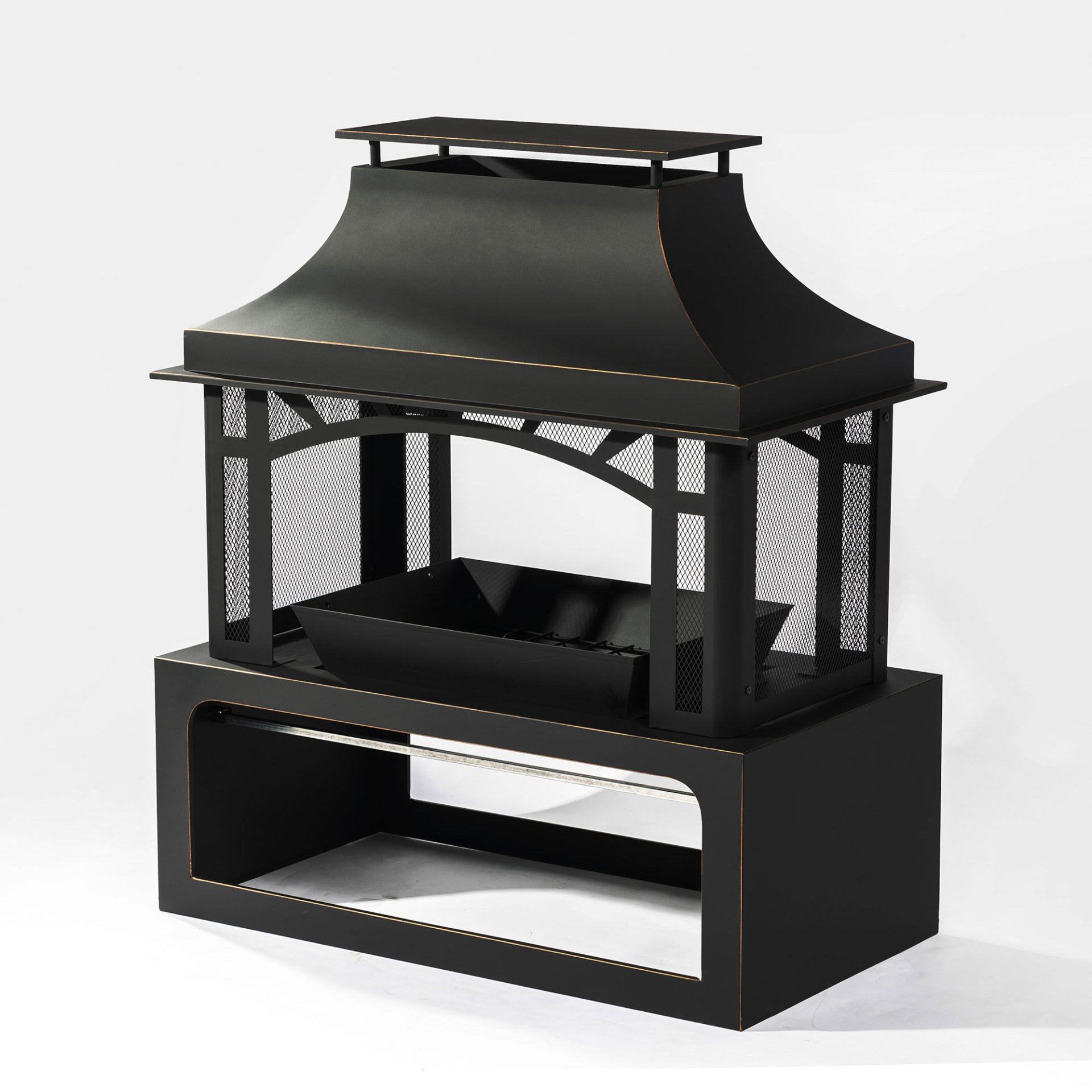 40" Wood Burning Fireplace, 50000 Btu Steel Fire Pit, Wood Burning Chimney For Outside Patio Deck Garden Backyard - Black - Image 5