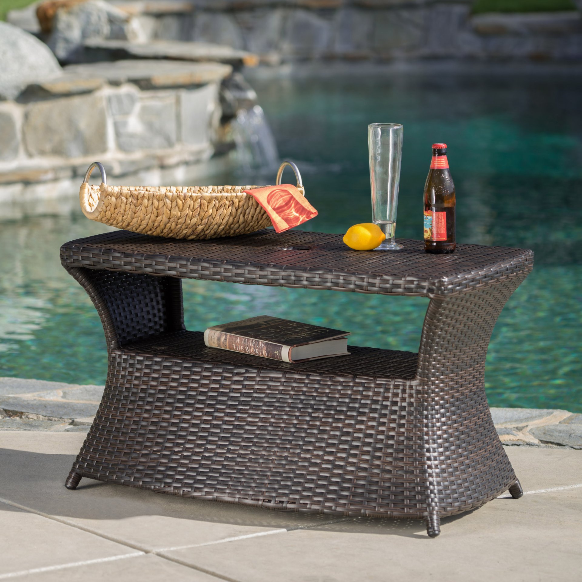 Berkeley - Chaise Lounge Side Table Outdoor Polyethylene Wicker - Brown Multi - Image 2
