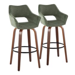 Mustang - Contemporary Fixed Height Barstool With Swivel & Round Footrest (Set of 2) - Walnut / Green
