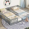 Double Twin Floor Bed With Fence, Guardrails, Without Door - Gray - Image 12