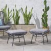 Outdoor Modern Boho Wicker Ottoman With Cushions (Set of 2) - Gray - Image 5