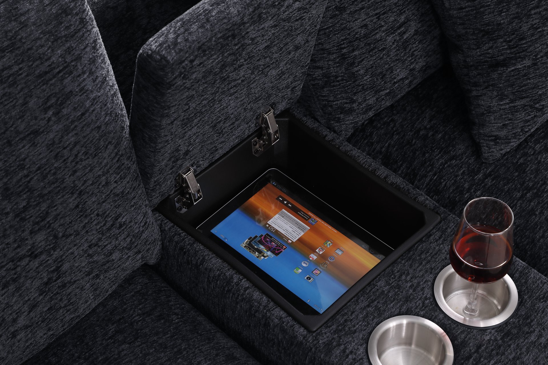 Celine - Chenille Fabric Corner Sectional Sofa With Right Facing Chaise, Cupholders, And Charging Ports - Dark Gray - Image 10