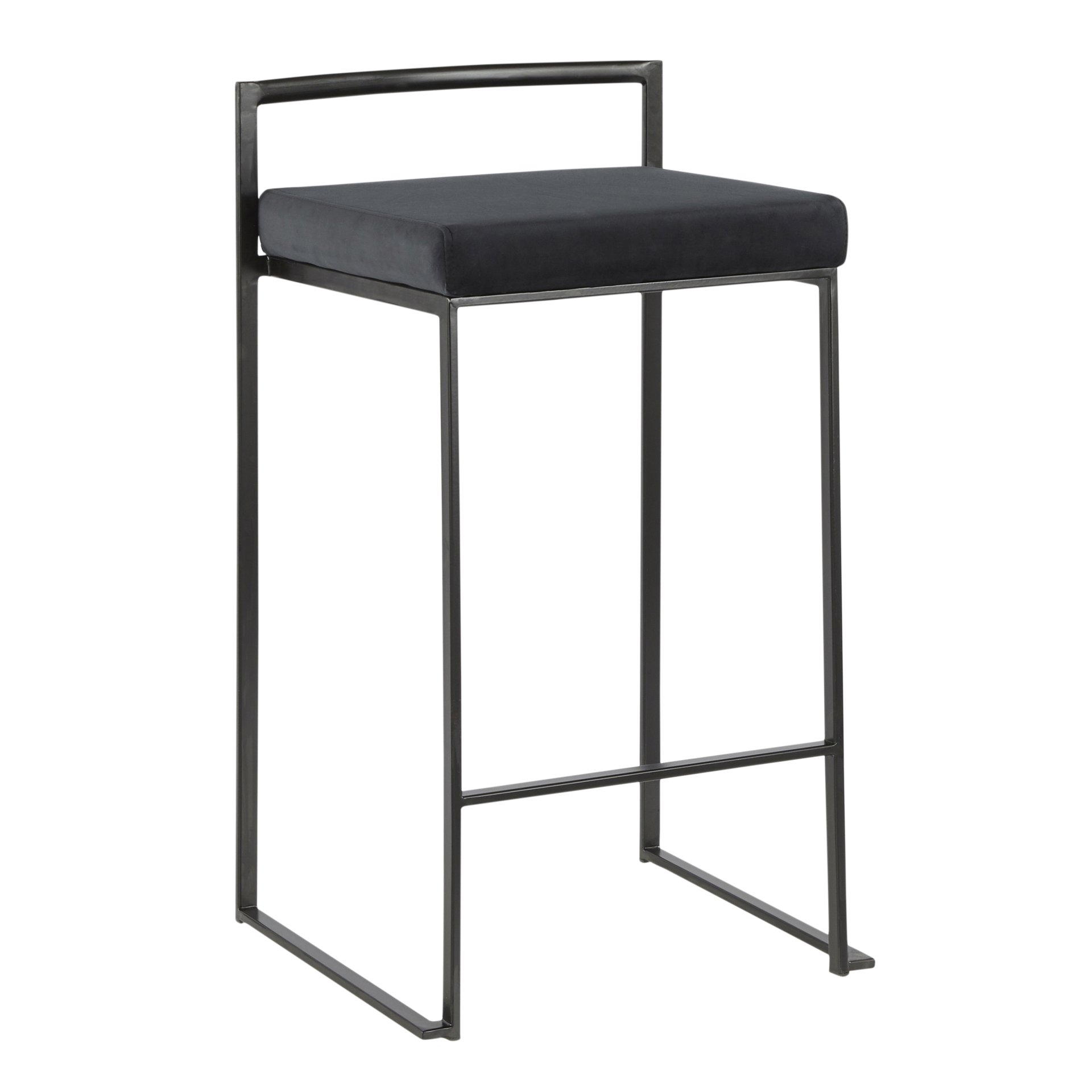 Fuji - Contemporary Stackable Counter Stool (Set of 3) - Black - Velvet - Image 2