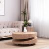 Modern Round Wood Coffee Table, Accent Table For Living Room - Antique Natural / Natural / Rustic - Image 4