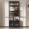 82.7" Industrial Standing Wine Rack With Glass Rack Tall Freestanding Floor Bar Cabinet - Walnut / Black - Image 12