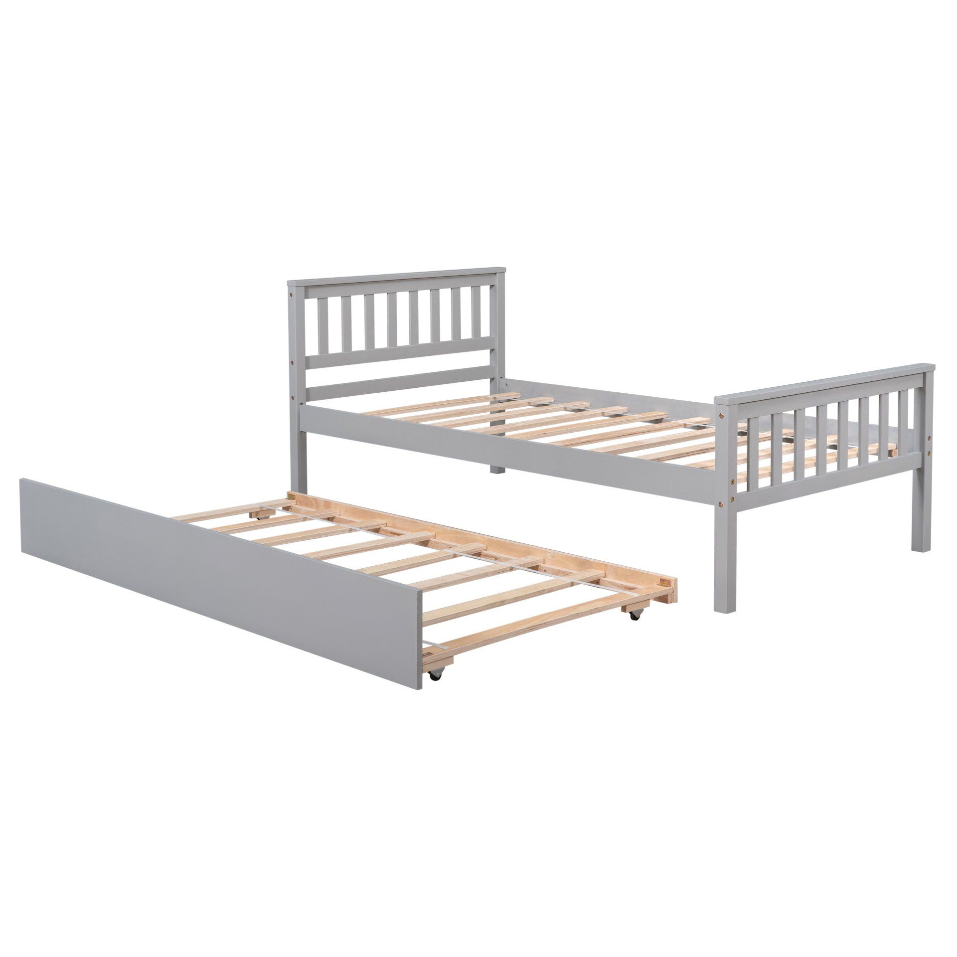 Twin Bed With Trundle, Platform Bed Frame With Headboard And Footboard, For Bedroom Small Living Space, No Box Spring Needed - Gray - Image 12