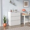 Modern 3 Drawer Lateral File Cabinet With Lock For Home Office, Metal Filing Cabinet For Legal / Letter / A4 / F4 Files - Brushed Nickel - Image 2