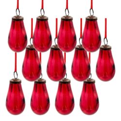 Luster Tear Drop Ornament, Glass Decorative Hanging Christmas Tree Ornaments For Holiday Party Decorations (Set of 12) - Red