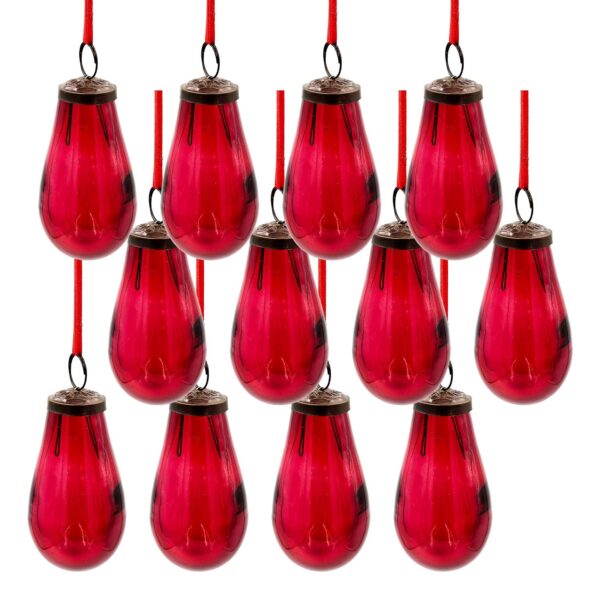 Luster Tear Drop Ornament, Glass Decorative Hanging Christmas Tree Ornaments For Holiday Party Decorations (Set of 12) - Red