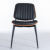 Dining Chairs Mid-Century Modern Retro Faux Leather Chair With Walnut Bentwood Back Upholstered Seat Metal Legs Adjustable Foot For Kitchen Dining Room Chairs (Set of 2) - Black - Image 2