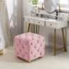 Modern Velvet Upholstered Ottoman, Exquisite Small End Table, Soft Foot Stool, Dressing Makeup Chair, Comfortable Seat For Living Room, Bedroom, Entrance - Pink - Image 5