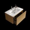 Etna - Striped Natural Oak Bathroom Vanity With White Ceramic Sink, Wall Mounted Floating Bathroom Vanity For Modern Bathroom, One-Piece White Basin Without Drain - White / Oak - Image 8