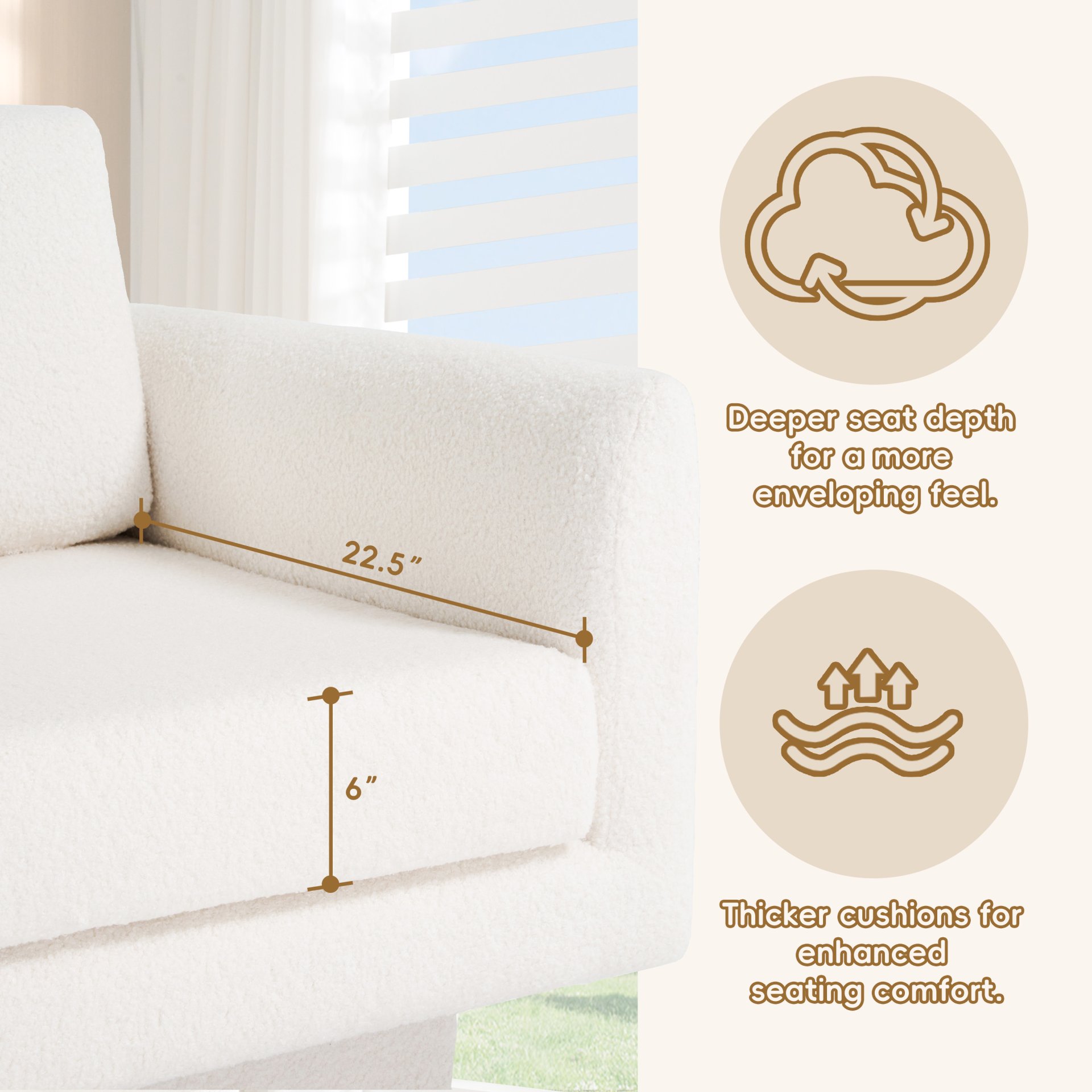 360° Modern Swivel Accent Chair Round Armchair, Thick Padded Single Lounge Sofa Upholstered Comfy - Cream - Image 5