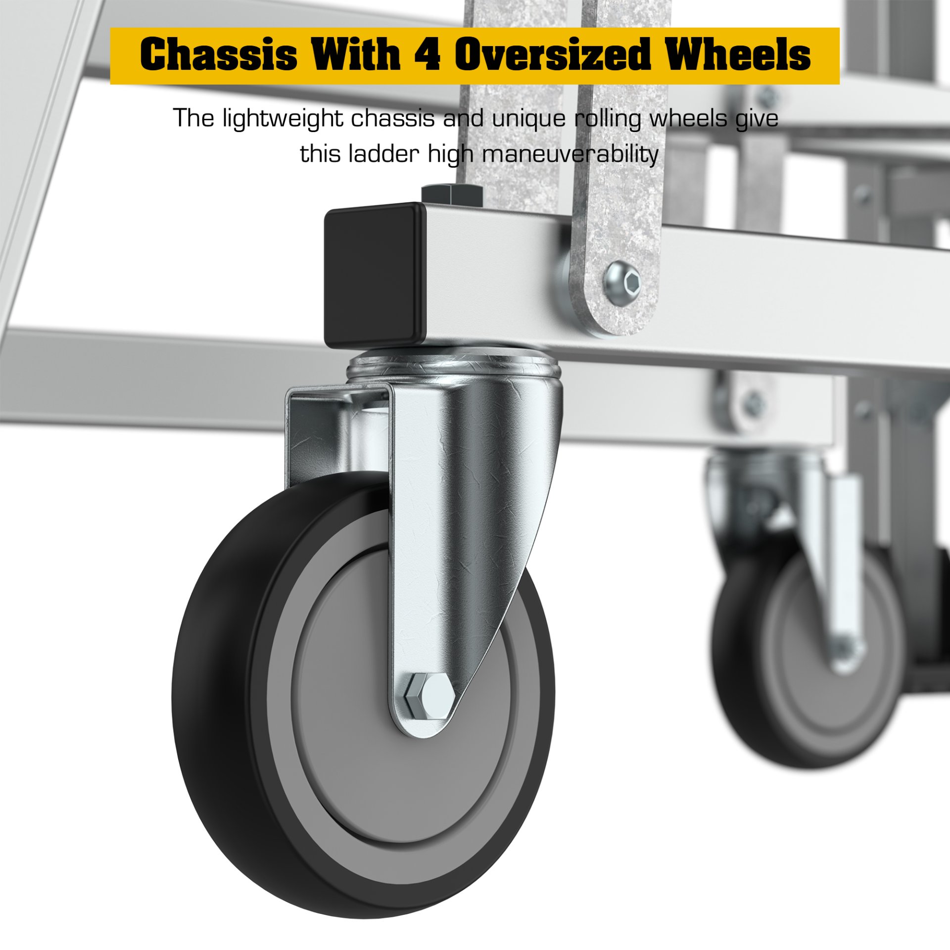 Heavy Duty Aluminum Rolling Platform Ladder With 5 Steps, 375Lbs Capacity - Silver - Image 10