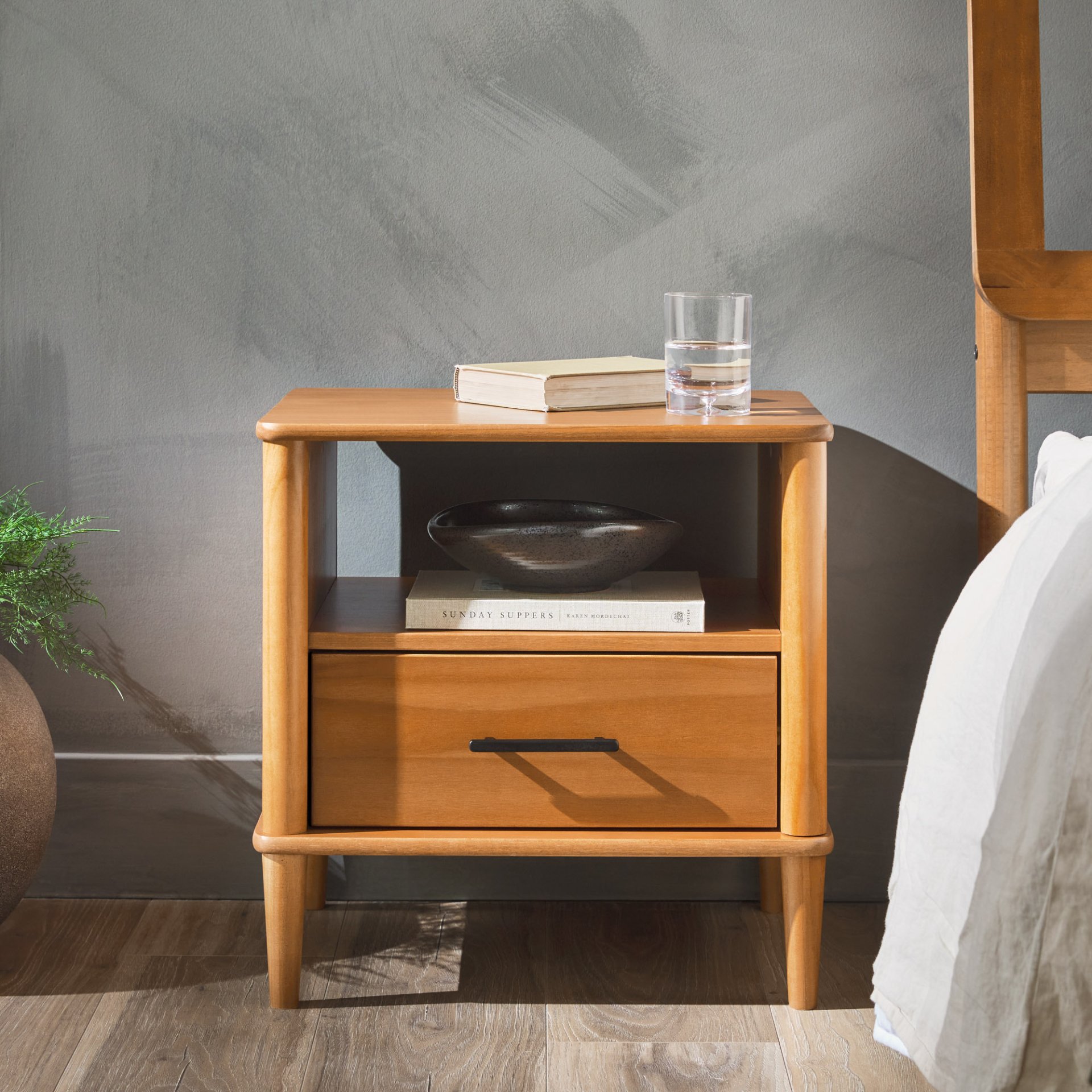 Transitional Solid Wood Spindle Nightstand - Caramel - Image 6