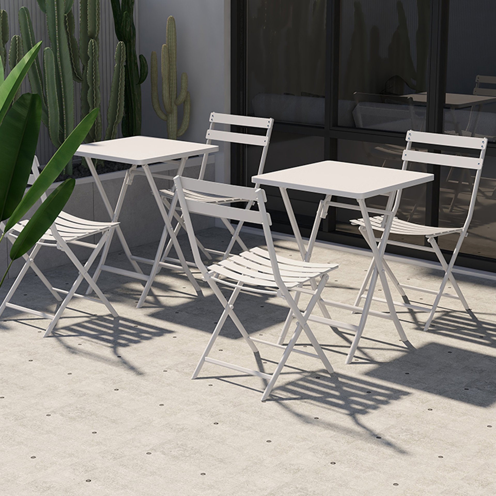 3 Piece Patio Bistro Set Of Foldable Square Table And Chairs - White - Image 14