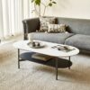 Contemporary Coffee Table Sintered Stone Surface With Ceramic Finish Double Layer Design Base Matte Shelf Modern Living Room Center Table - White / Gray - Image 2