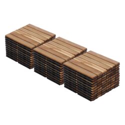 30 Pieces Interlocking Deck Tiles Striped Pattern Acacia Hardwood 12" X 12" Outdoor Flooring - Teak / Yellow